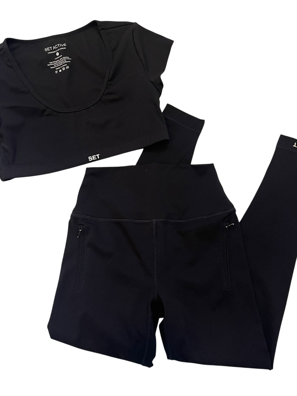 SET Active Luxform 2 Piece Set Black Crop Top Bra Leggings Small Athleisure